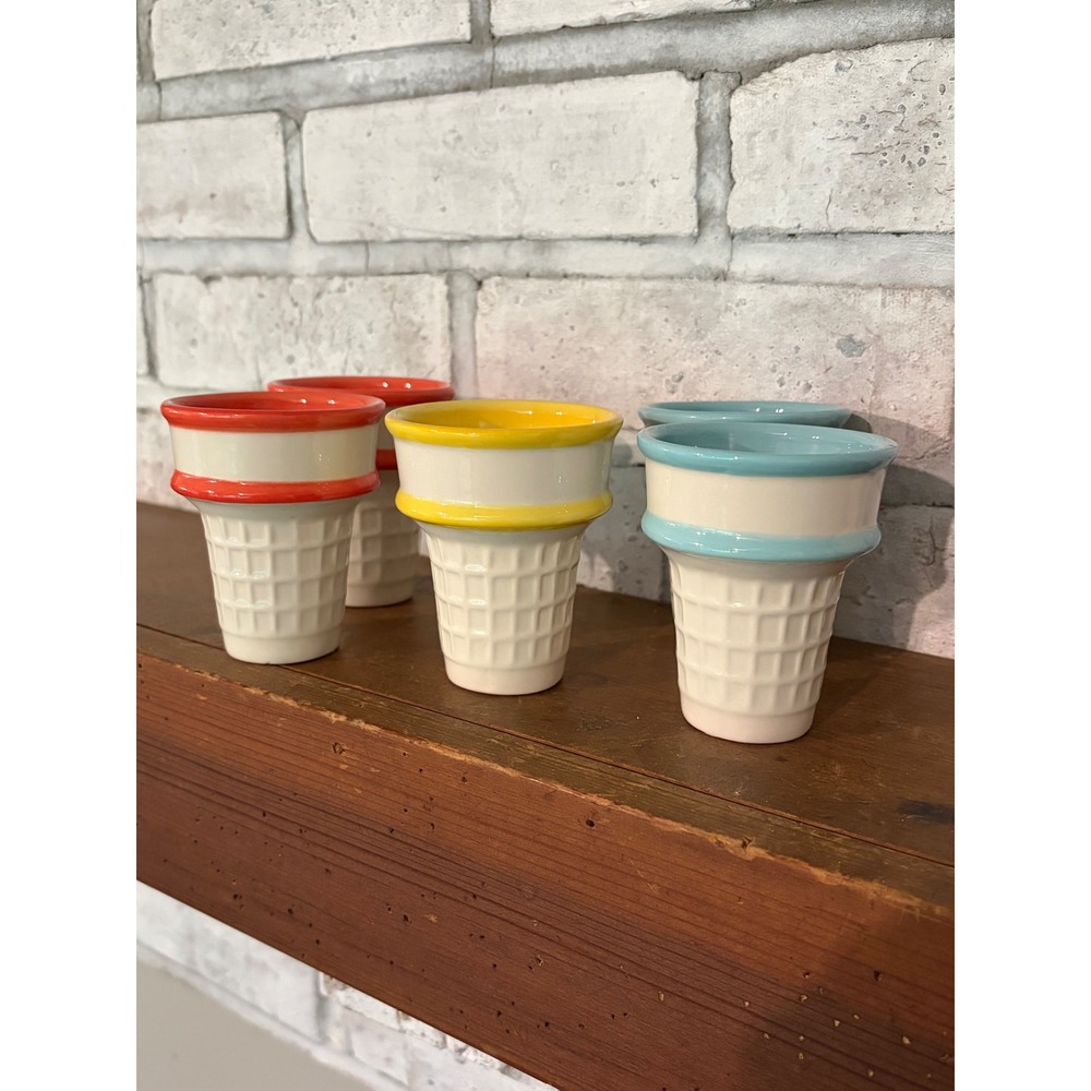 Anthropologie Brand Ceramic Ice Cream Cone Cups Set of 5